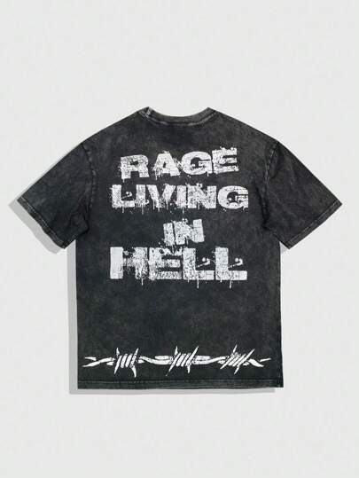 Grunge Punk T-shirt décontracté à manches courtes pour hommes, imprimé vintage à l'œil, style hip-hop punk