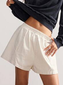 Bohemela Casual Mid-Waisted Loose Shorts - Apricot - View 3