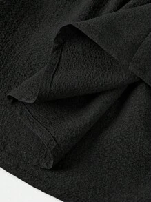 SHEIN Girlism Tween Girl 平纹宽松休闲亚麻褶裥长裙，度假风格 - 黑色 - 查看 4