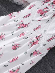 SHEIN Tween Girls' All Over Print Ruffled Collar Puff Sleeve Jumpsuit, Holiday Vibe For Summer - Pink - View 7