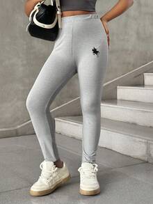 SHEIN Tween flickor enfärgade stickade casualbyxor, vardagskläder - Grå - Visa 1