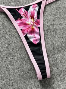 Swim Vcay 2 件套花卉印花细肩带露背超短比基尼上衣和丁字裤性感比基尼套装女式 - 彩色 - 查看 6