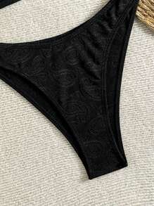 SHEIN ChicEase 女士夏季海滩度假纹理面料细肩带比基尼套装 - 黑色 - 查看 10