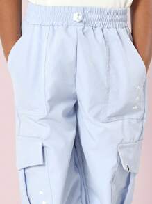 Bộ quần áo thun croptop trẻ em kèm quần túi hộp ống rộng thoải mái cho lễ hội mùa xuân dạo phố thường ngày - Màu xanh lam - Xem 6