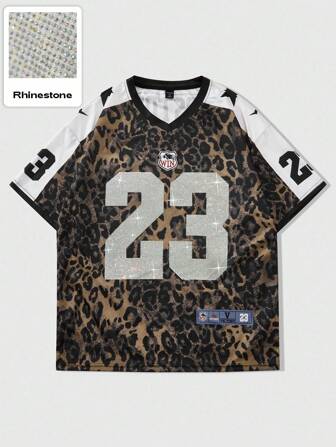 Street Life Men's Street Graphic, Vintage Number & Leopard Print Short Sleeve T-Shirt