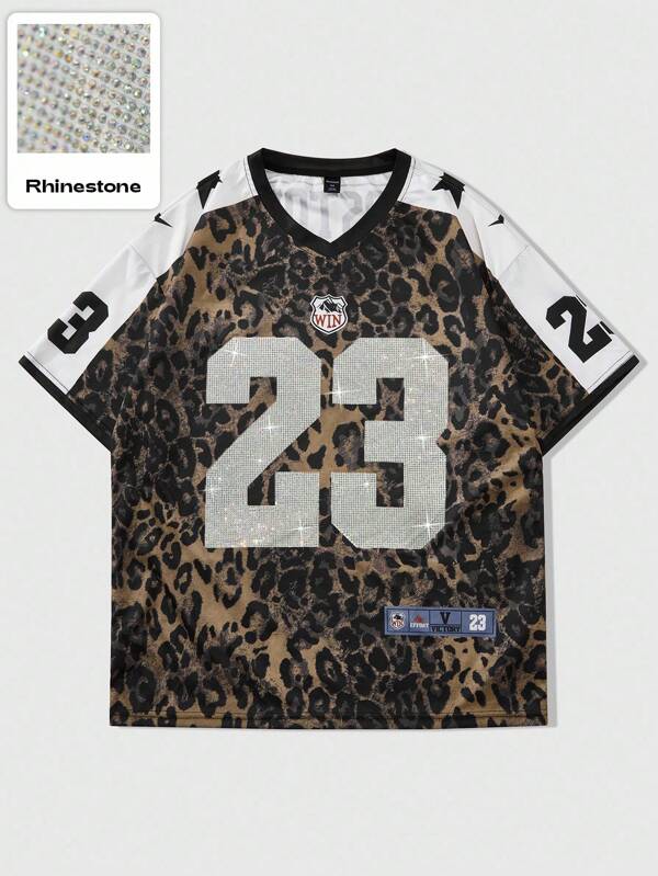 ROMWE MEN Street Life Tricou bărbătesc cu mânecă scurtă, cu imprimeu vintage cu animale și leopard, stil hip-hop american, stil urban, potrivit pentru ținute casual de zi cu zi, primăvară/vară