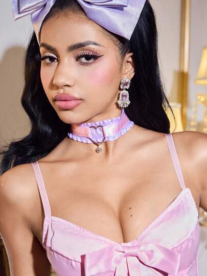 FairyFlirt Pink & Purple Heart Shape Locking Sexy Fashion Bell Necklace