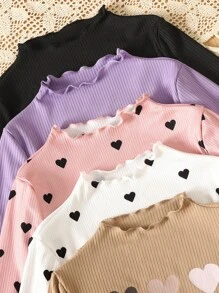 青少年女孩休闲基础款纯色针织弹力长袖汗衫，多件装，秋冬季休闲日常穿着和上学日常必备单品 - 淡紫色 - 查看 5