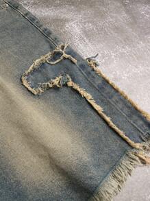 Manfinity ZONE917 Men's Loose Casual Bermuda Distressed Denim Shorts With Pockets Ripped Denim Shorts Men Ripped Denim Shorts - Light Wash - View 4
