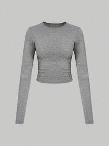 SHEIN LUNE 3件套纯色修身腰褶圆领休闲/工作时尚经典度假T恤