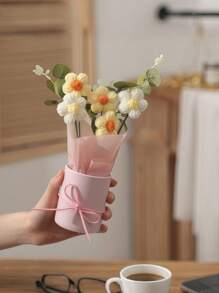 1 套手工编织羊毛人造花束，织物编织假花，包括桶和 6 朵钩针花，适合送给妈妈、妻子、闺蜜朋友、女朋友、母亲节情人节礼物、婚礼纪念品和节日派对家居餐桌装饰礼物