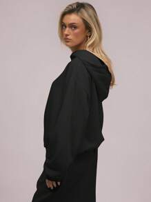 MUSERA Oversized Hoodie Relaxed Fit Dropped Shoulder Sweatshirt Back To School  Cosy Cute Casual Everyday Y2K Streetwear Capsule Wardrobe Black Spring Summer Vacation - Black - View 2