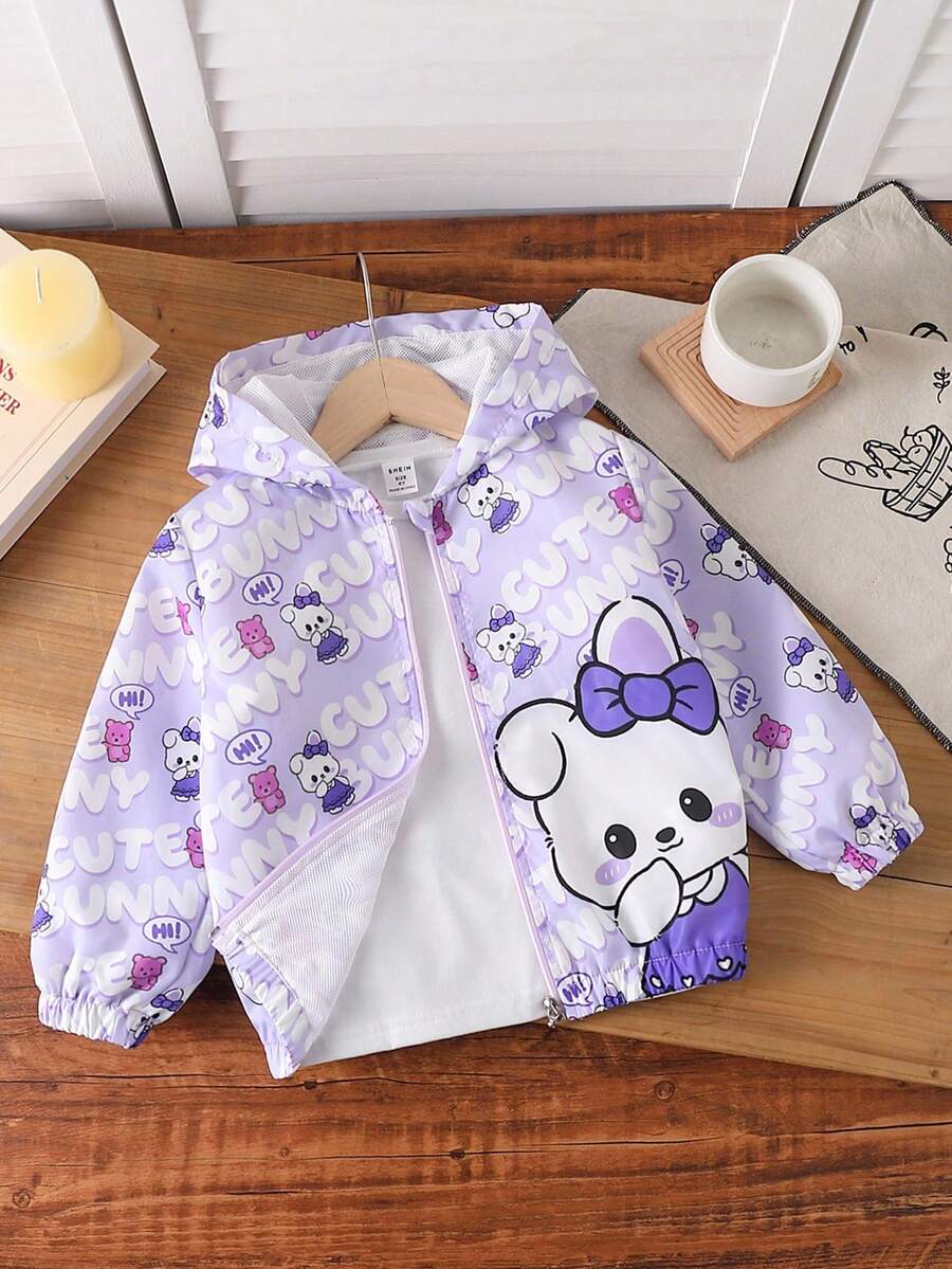 جاكيت هودي كاجوال مطبوعة برسومات كرتونية جميلة للبنات الصغيرات - الأرجواني - مشاهدة 1