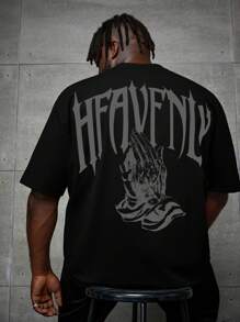 EASEVO Camiseta gráfica con estampado de mano con letra grande para hombres de talla grande, estilo emo - Negro - Ver 4