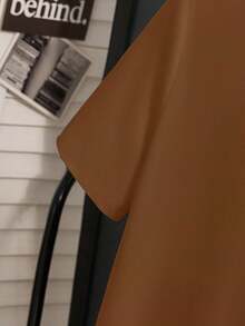 INAWLY Áo thun viền bèo nhún màu sắc đơn giản - Cà phê nâu - Xem 5