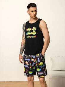 TEENAGE MUTANT NINJA TURTLES | SHEIN Herren Set aus Tanktop mit Buchstaben- und Cartoon-Muster und kurzer Hose mit Taschen als Freizeitkleidung
