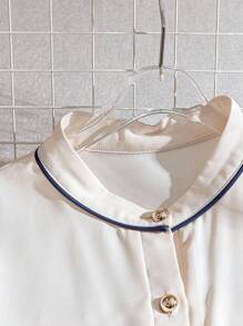 GlowEve 女士两件套优雅办公室装短袖衬衫和褶皱 A 字裙 - 藏蓝色 - 查看 6