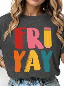 EMERY ROSE 夏季大码休闲字母印花短袖T恤