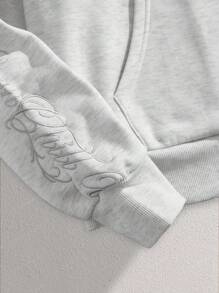 SWAVVY Men's Knitted Fashion Casual Loose English Embroidered Long Sleeve Hoodie, For Fall Winter - Light Grey - View 4