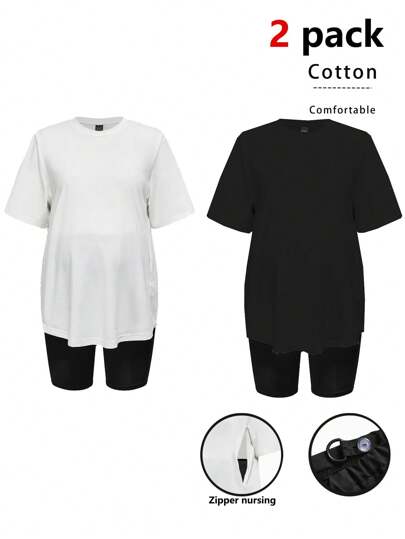 SHEIN 1 Set Pregnant Women Solid Color Two Pieces Sets