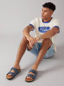 SHUZIA Giày sandal đế bần Nub Blue Blue AZ Cork hai quai khóa thiếc cổ điển dành cho nam - Thiết kế cao cấp, hỗ trợ vòm chân và phong cách từ du thuyền đến phố - Màu xanh hải quân - Xem 3