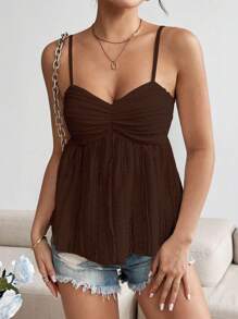 Breezaya 女士休闲简约纯色吊带背心，百搭，适合日常穿着，夏季 - 巧克力棕 - 查看 4