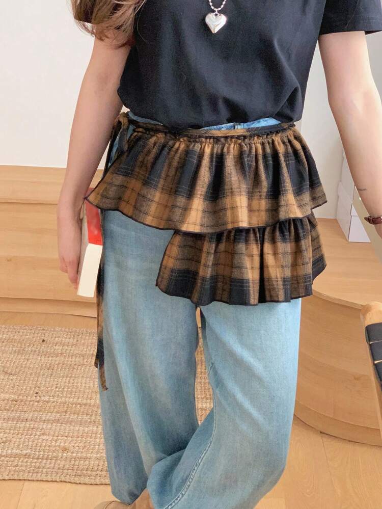 Minifalda de mujer con capas de encaje y cordones a cuadros, ropa de vuelta al colegio para otoño