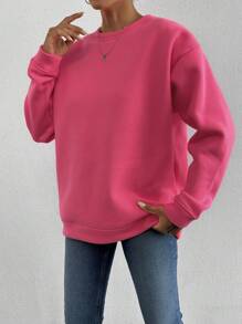 EURMUSE 100%Cotton Solid Drop Shoulder Sweatshirt