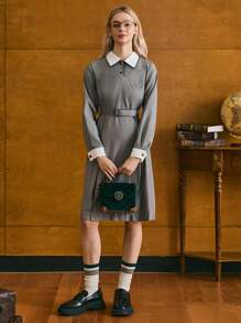 HARRY POTTER X SHEIN 1 件女式复古学院风绿色天鹅绒和 PU 皮革手提包，配有可拆卸肩带 - 綠色 - 查看 11