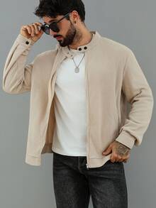 Manfinity Homme 1 قطعة جاكيت رجالية، جاكيت قصيرة بسحاب باللون المشمشي، تصميم أعمال بسيط، مناسبة للياقة الرشيقة والراحة، بجيبين سحابيين وظيفيين، جاكيت شائعة للأسلوب الشارعي الناضج، ارتداء كاجوال للذهاب للمدرسة أو العمل أو العطلات، هدية للزوج/الحبيب، جاكيت متطابقة للأزواج - لون مشمشي - مشاهدة 6