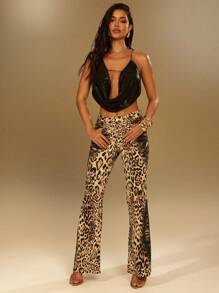 Denimoi Coated Snake Print Cowl Neck Backless Top - Black - View 5
