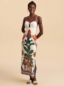 Travachic 波西米亚热带植物印花露背吊带连衣裙，适合夏季度假 - 彩色 - 查看 4
