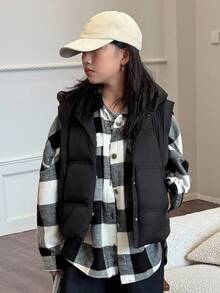 DAZY Tween Girls Winter Hooded Solid Color Casual Padded Vest - Black - View 5