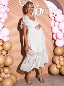 Loomaby Vestido de maternidad para revelación de género, vestido de maternidad para baby shower - Blanco - Ver 4