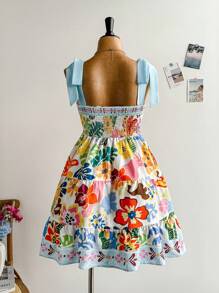 Dreamara Plus Size Women Floral Print Tie Strap Casual Dress, Vacation Or Back To School Outfit, Fall Clothing - Multicolor - View 6