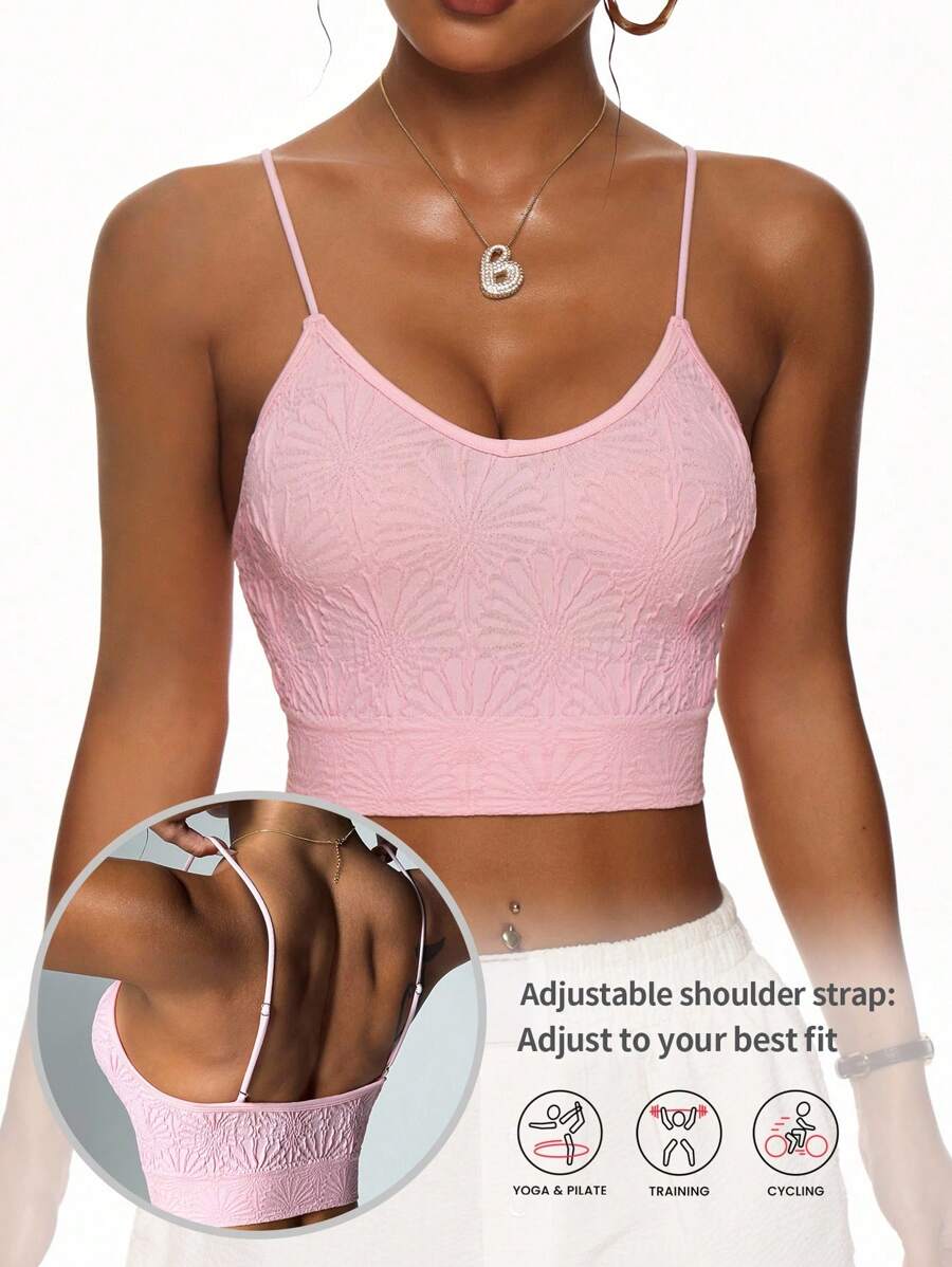 Easithlete 1 chiếc áo ba lỗ thể thao họa tiết hoa chữ V sâu có thể điều chỉnh dành cho nữ - Màu Hồng baby - Xem 1