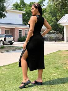Solflare Đầm midi bodycon hở vai không tay màu đen cỡ lớn cho nữ - màu đen - Xem 2