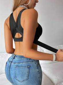 SHEIN 1pc Women's Front Closure Wire-Cup Bra, Lift & Enhance, Anti-Sagging, Posture Correcting, Smoothing, Sports Bra - Black - View 7