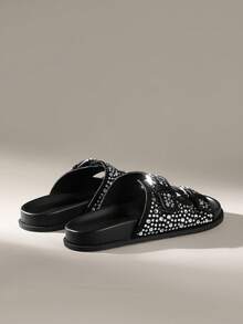 Solecia 女士时尚可调节带扣平底凉鞋 - 黑色 - 查看 4