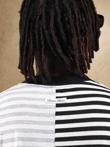 SUMWON T-shirt oversize à manches courtes, col rond, en jersey, avec design de blocs de couleurs et rayures. streetwear et urbaine. Motif fendu, essentiel casual pour toutes les saisons - Multicolore - Voir 5