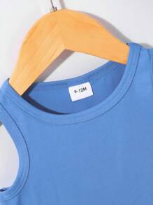 SHEIN 2pcs/Set Baby Boy Fashion Simple Letter Print Tank Top & Shorts Set, Suitable For Outing In Summer - Blue - View 5