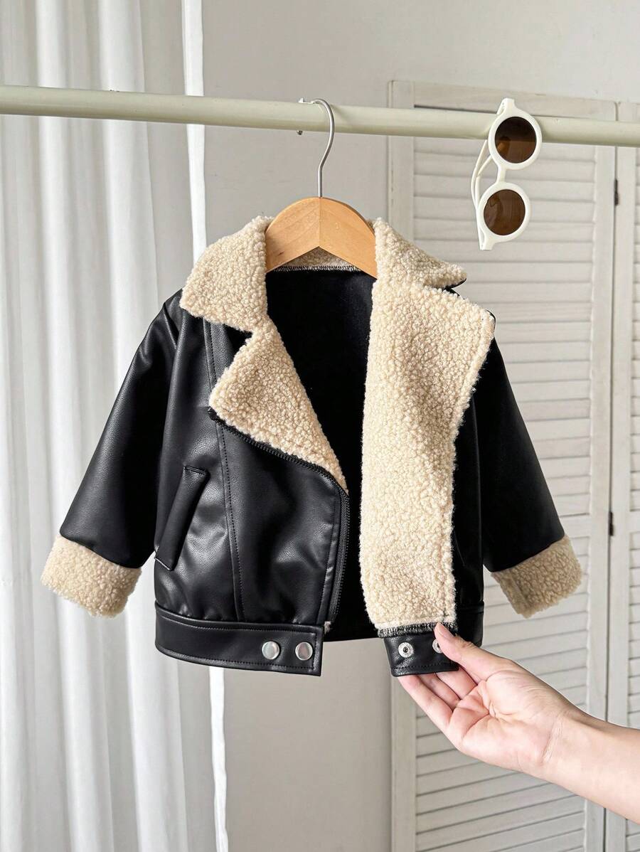 SHEIN Baby Boys Casual Versatile Thermal Lined Jacket, Autumn/Winter Fall - Black - View 1