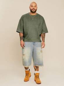 EASEVO Men Plus Size Loose Embroidered Round Neck Short Sleeve T-Shirt, Suitable For Summer,Fall