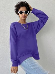 EURMUSE Purple Round Neck Drop Shoulder Sweatshirt - Purple - View 3