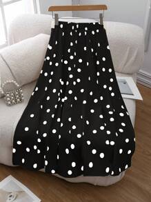 女士优雅通勤圆点印花半身裙 - 黑色 - 查看 2