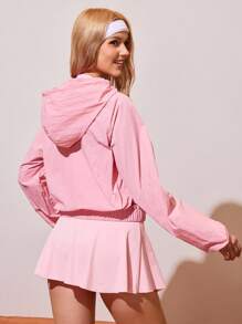 CourtClass Women's Casual Solid Color Zipper Front Drawstring Hooded Sports Jacket Pink Zip Up Hoodie Women Light Pink Hoodie Pink Athletic Jacket Women Pink Hooded Jacket Women Pink Outfit - Pink - View 2