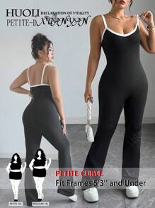 SHEIN PETITE Plus Size Color Block Fitted Jumpsuit For Petites - Black and White - View 1