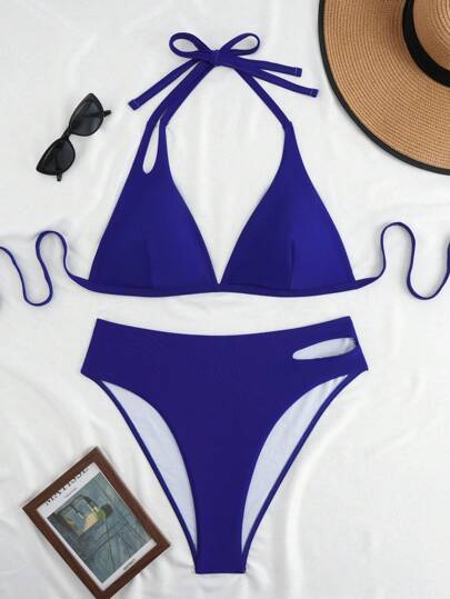 Swim Lushoire 大码女式两件套纯色性感吊带系带比基尼套装