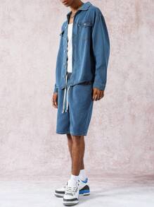 Manfinity EMRG Conjunto de dos piezas de top de manga larga y shorts vaqueros para hombre