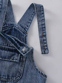 Young Girls Retro Mid-Blue Washed Denim Loose Straight Fit Overalls With Bow Decoration, Soft & Comfortable Casual Wear Toddler Girl Overalls Girl Denim Overalls Overalls With Bows Jeans With Pink Bows Bow Jeans